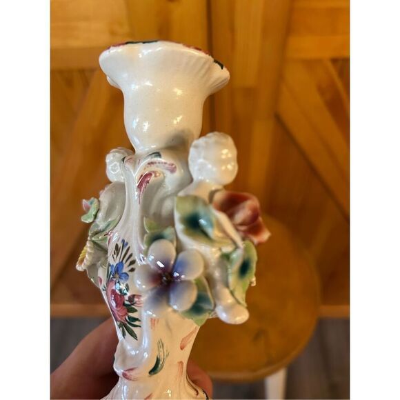 Antique Candle Holders Capodimonte Style Cherubs Made In Italy Hand Painted READ - Picture 11 of 16